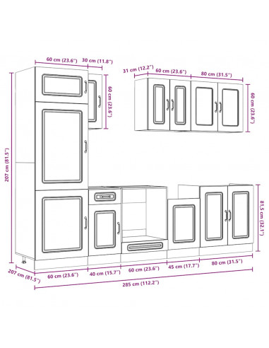 Set Mobili da Cucina 8 pz Kalmar Legno Vecchio in Truciolato