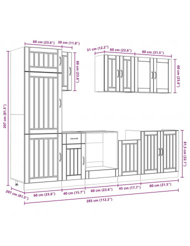 Set Mobili da Cucina 8 pz Kalmar Neri Legno Multistrato