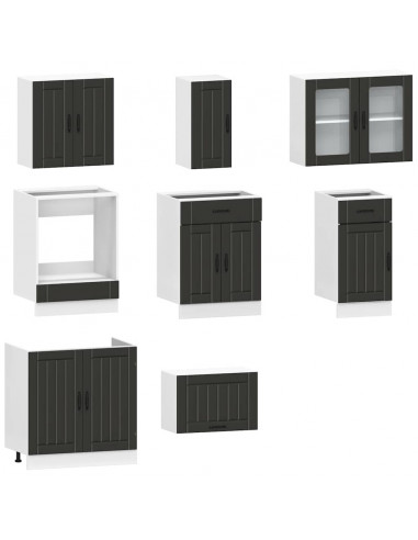 Set Mobili da Cucina 8 pz Kalmar Neri Legno Multistrato