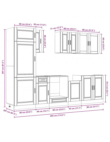 Set Mobili da Cucina 8 pz Kalmar Neri Legno Multistrato