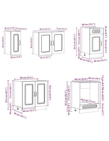 Set Mobili da Cucina 8 pz Kalmar Neri Legno Multistrato