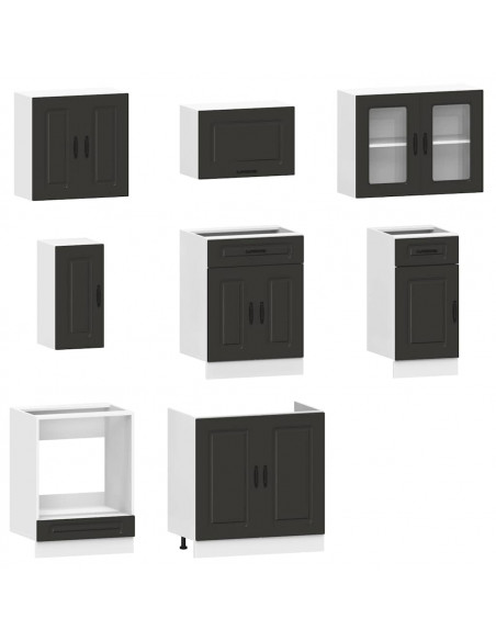 Set Mobili da Cucina 8 pz Kalmar Neri Legno Multistrato