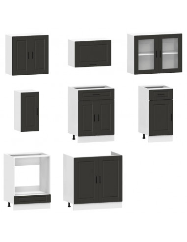 Set Mobili da Cucina 8 pz Kalmar Neri Legno Multistrato