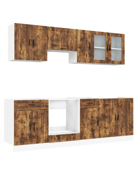 Set Mobili da Cucina 8 pz Kalmar Rovere Fumo Legno Multistrato