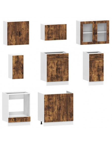 Set Mobili da Cucina 8 pz Kalmar Rovere Fumo Legno Multistrato