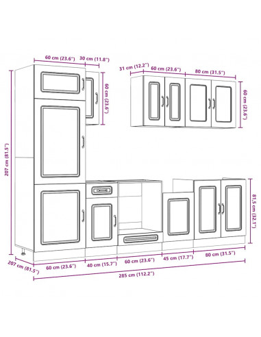 Set Mobili da Cucina 8 pz Kalmar Rovere Fumo Legno Multistrato