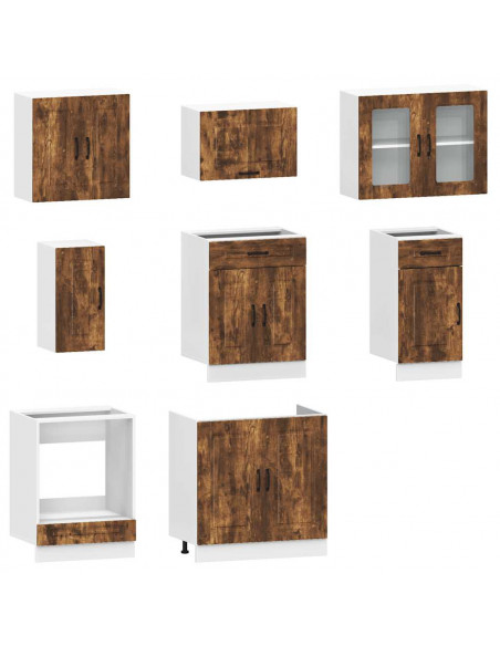 Set Mobili da Cucina 8 pz Kalmar Rovere Fumo Legno Multistrato