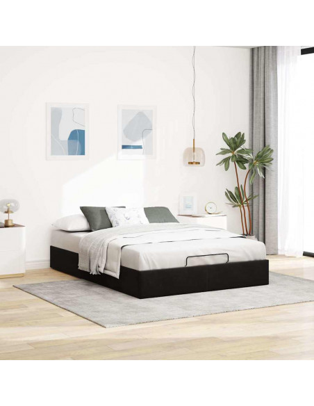 Struttura Letto Pouf senza Materasso Nero 140x200 cm in Velluto
