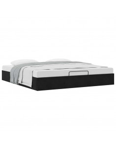 Struttura Letto Pouf senza Materasso Nero 160x200 cm in Velluto