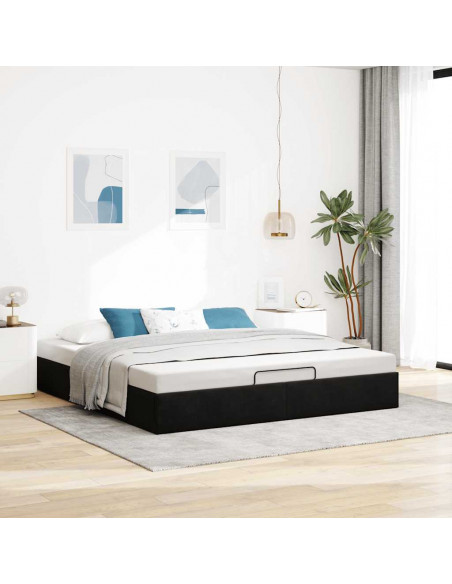 Struttura Letto Pouf senza Materasso Nero 160x200 cm in Velluto