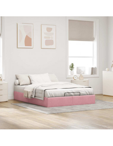 Struttura Letto Pouf senza Materasso Rosa 140x190 cm in Velluto