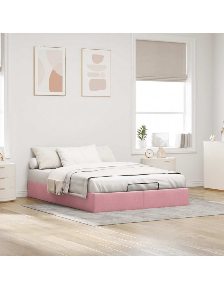Struttura Letto Pouf senza Materasso Rosa 140x190 cm in Velluto