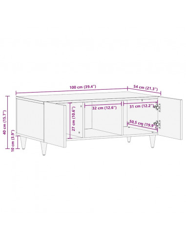 Tavolino da Salotto 100x54x40 cm in Legno Massello di Mango