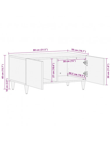 Tavolino da Salotto 80x50x40 cm Legno Massello di Mango