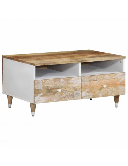 Tavolino da Salotto 80x54x40 cm in Legno Massello di Mango