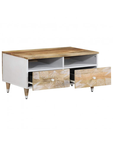 Tavolino da Salotto 80x54x40 cm in Legno Massello di Mango