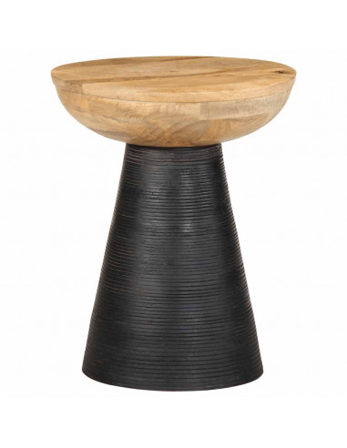 Tavolino da Salotto Nero Ø37x45 cm in Legno Massello di Mango