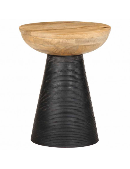 Tavolino da Salotto Nero Ø37x45 cm in Legno Massello di Mango