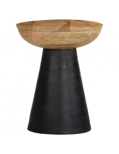 Tavolino da Salotto Nero Ø37x45 cm in Legno Massello di Mango