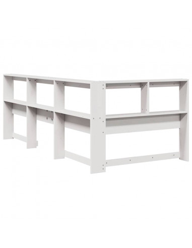 Testiera Libreria a L Bianca 100 cm in Legno Massello di Pino