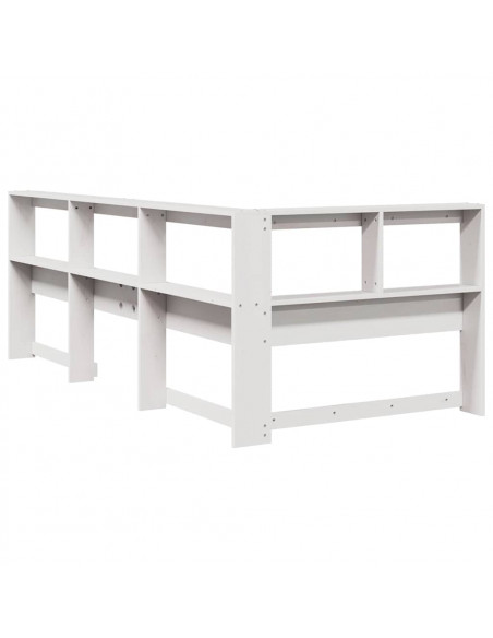 Testiera Libreria a L Bianca 100 cm in Legno Massello di Pino