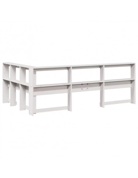 Testiera Libreria a L Bianca 120 cm in Legno Massello di Pino