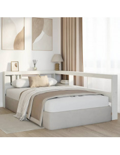 Testiera Libreria a L Bianca 120 cm in Legno Massello di Pino 2