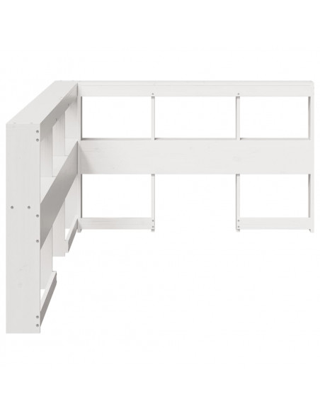 Testiera Libreria a L Bianca 120 cm in Legno Massello di Pino