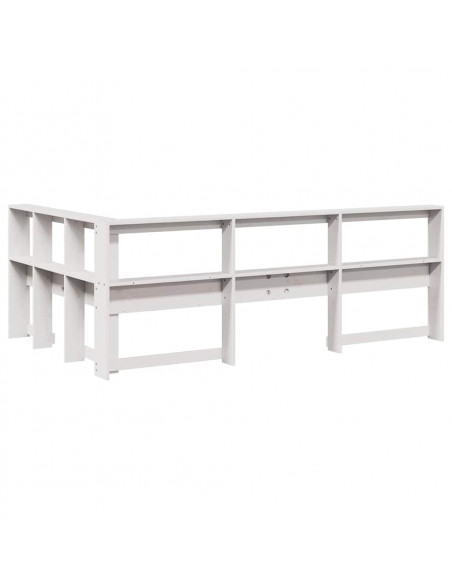 Testiera Libreria a L Bianca 120 cm in Legno Massello di Pino