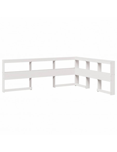 Testiera libreria a L bianca 135 cm in legno massello di pino