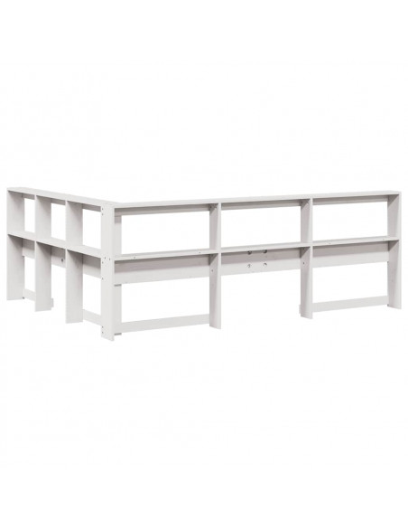 Testiera libreria a L bianca 135 cm in legno massello di pino