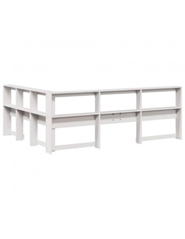 Testiera Libreria a L Bianca 140 cm in Legno Massello di Pino