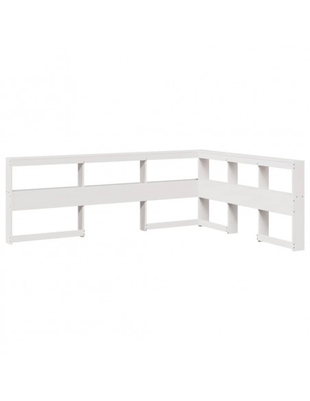 Testiera Libreria a L Bianca 140 cm in Legno Massello di Pino
