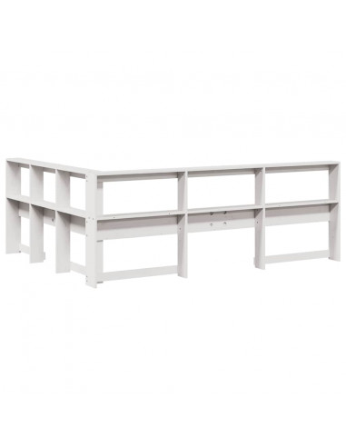 Testiera Libreria a L Bianca 150 cm in Legno Massello di Pino