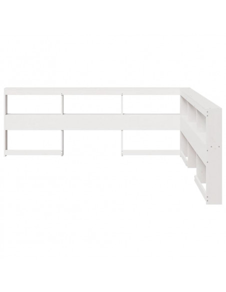 Testiera Libreria a L Bianca 200 cm in Legno Massello di Pino