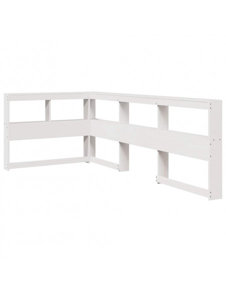 Testiera Libreria a L Bianca 75 cm in Legno Massello di Pino