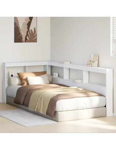 Testiera Libreria a L Bianca 75 cm in Legno Massello di Pino