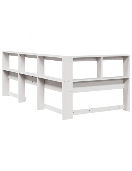 Testiera Libreria a L Bianca 75 cm in Legno Massello di Pino