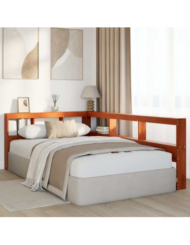 Testiera Libreria a L Marrone Cera 120cm Legno Massello di Pino