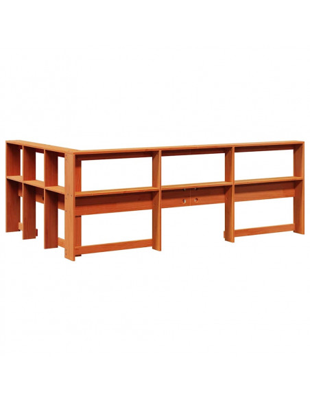 Testiera Libreria a L Marrone Cera 120cm Legno Massello di Pino