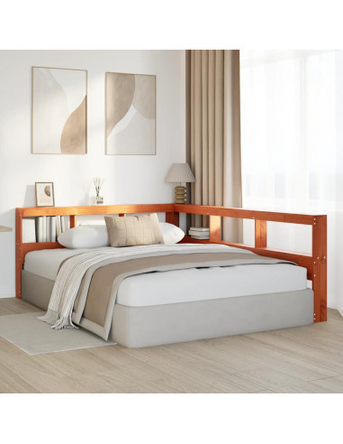 Testiera libreria a L marrone cera 135cm legno massello di pino