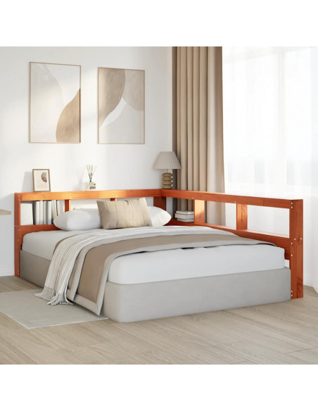 Testiera libreria a L marrone cera 135cm legno massello di pino