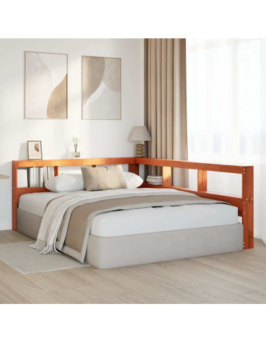 Testiera Libreria a L Marrone Cera 140cm Legno Massello di Pino