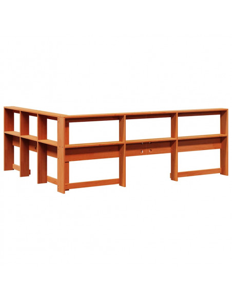 Testiera Libreria a L Marrone Cera 140cm Legno Massello di Pino