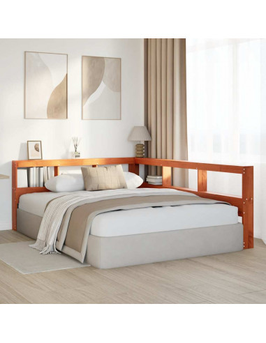 Testiera Libreria a L Marrone Cera 140cm Legno Massello di Pino