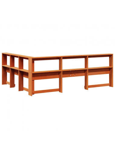 Testiera Libreria a L Marrone Cera 140cm Legno Massello di Pino