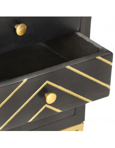 Comodino Nero e Oro 40x30x50 cm in Legno Massello di Mango