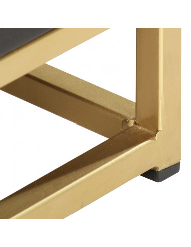 Comodino Nero e Oro 40x30x50 cm in Legno Massello di Mango