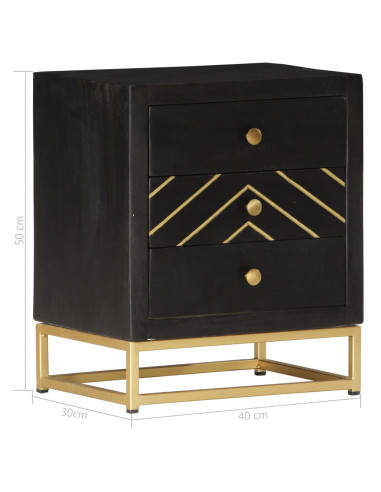 Comodino Nero e Oro 40x30x50 cm in Legno Massello di Mango