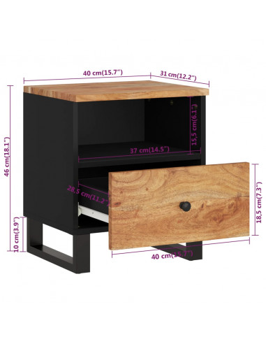 Comodino in Legno Massello di Acacia e Legno Multistrato